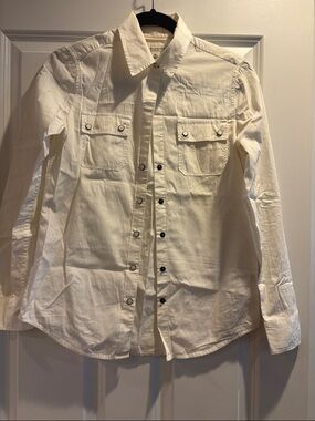 Banana Republic Cream Button-Up Top with Subtle Pink Trim